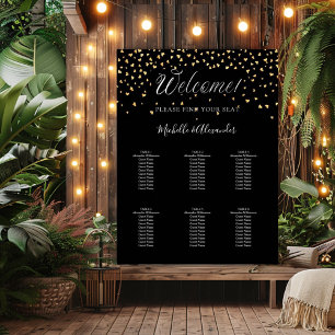 Black gold hearts modern wedding 6 seating chart