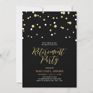 Black & Gold   Hexagon Confetti Retirement Party Invitation