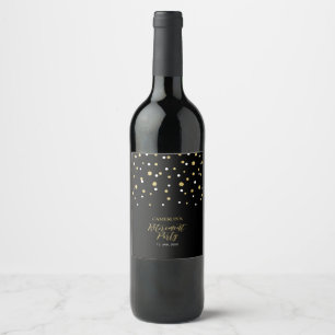 Black & Gold Hexagon Confetti Retirement Party Wine Label
