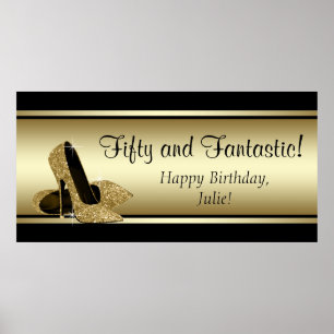 Black Gold High Heel Birthday Party Banner Poster