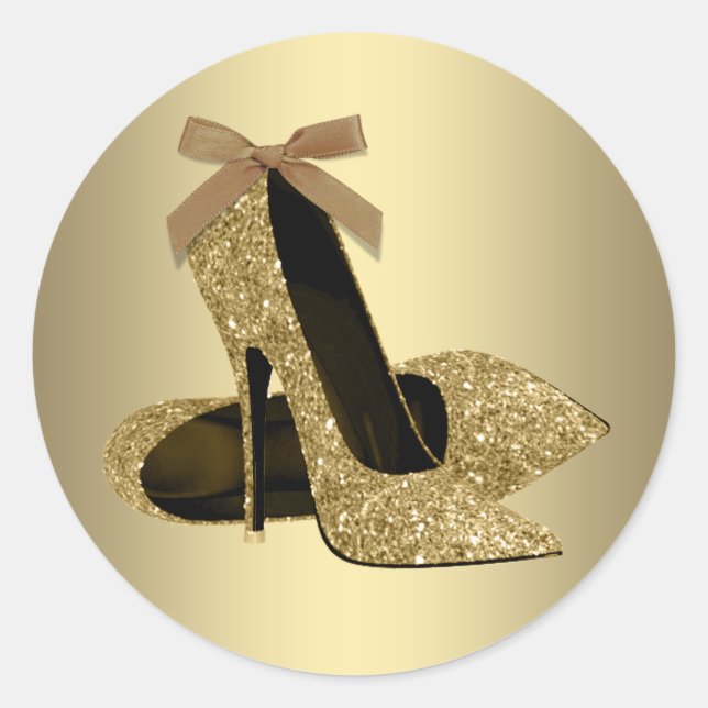 Black Gold High Heel Shoe Classic Round Sticker (Front)