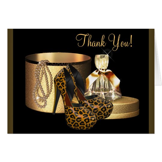 Black Gold High Heel Shoe Leopard Thank You Cards