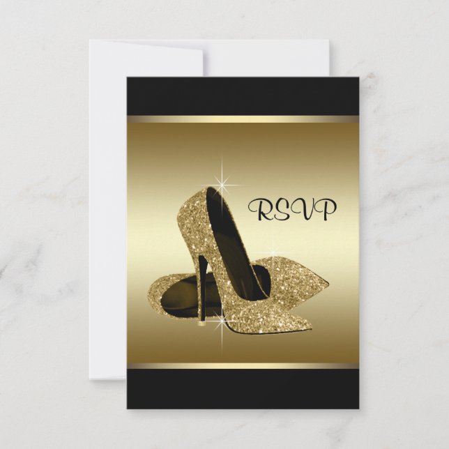 Black Gold High Heel Shoe RSVP Card (Front)