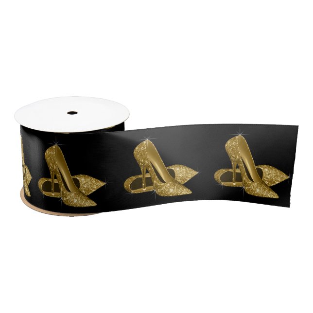 Black Gold High Heel Shoes Womans Birthday Party Satin Ribbon (Spool)