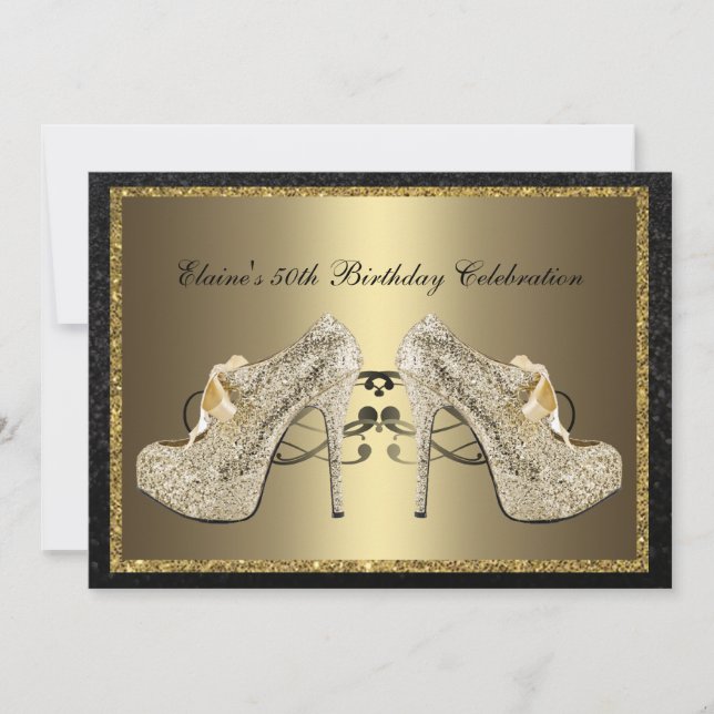 Black Gold High Heels 50th Woman's Birthday Invite (Front)