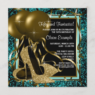 Black Gold High Heels Birthday Party Invitation