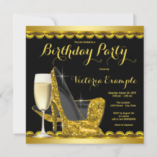 Black Gold High Heels Birthday Party Invitation