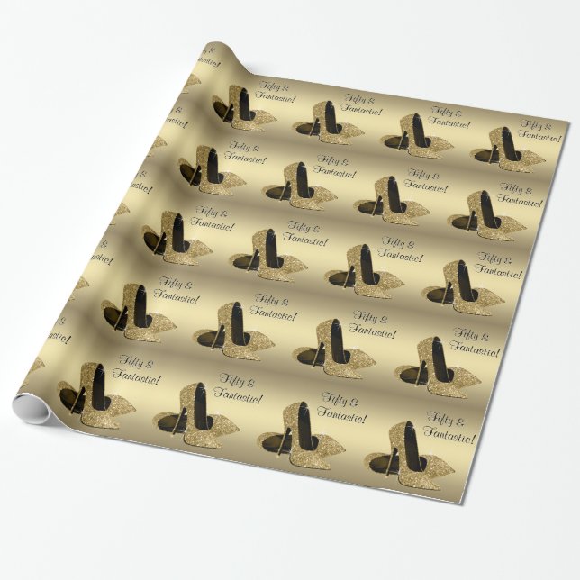 Black Gold High Heels Womans 50th Birthday Party Wrapping Paper (Unrolled)