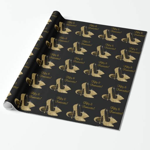 Black Gold High Heels Womans 50th Birthday Party Wrapping Paper