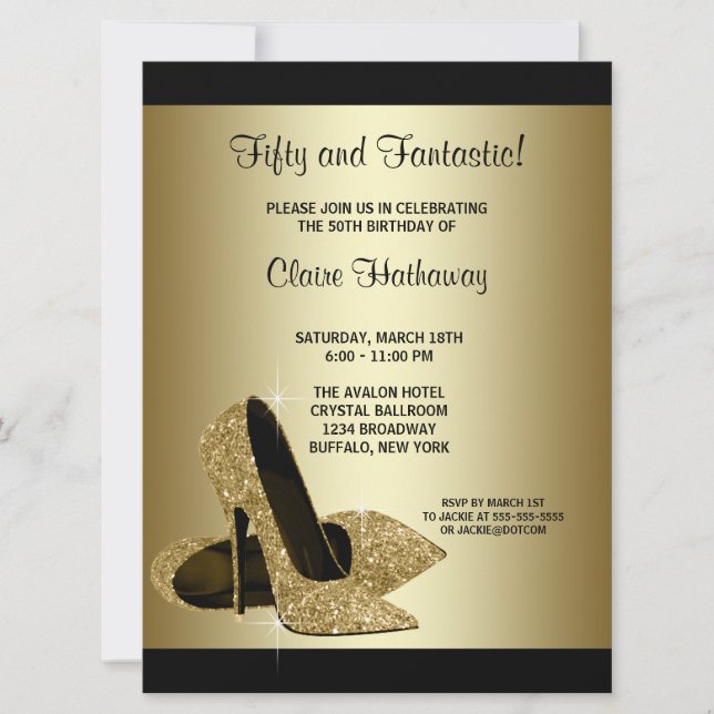 Black Gold High Heels Womans Birthday Party Invitation (Front)