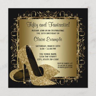 Black Gold High Heels Womans Birthday Party Invitation