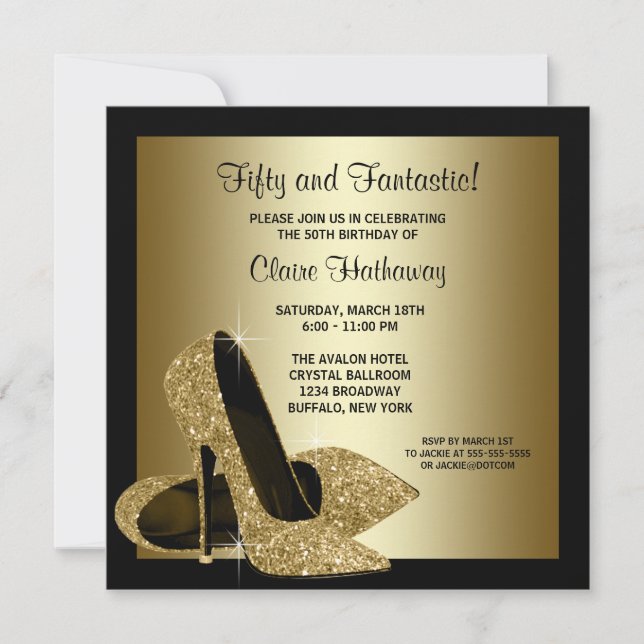 Black Gold High Heels Womans Birthday Party Invitation (Front)