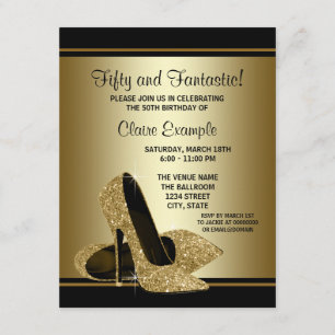 Black Gold High Heels Womans Birthday Party Invitation