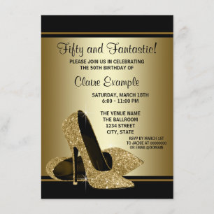 Black Gold High Heels Womans Birthday Party Invitation