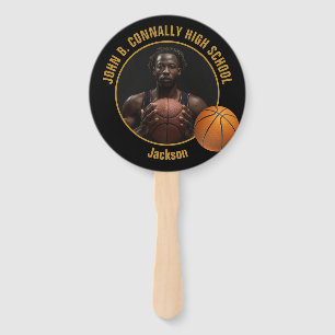 Black Gold High School Basketball Player Photo Hand Fan