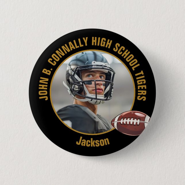 Black Gold High School Football Player Photo 6 Cm Round Badge (Front)