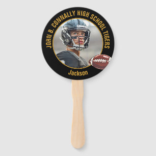 Black Gold High School Football Player Photo Hand Fan