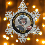 Black Gold High School Football Player Photo Snowflake Pewter Christmas Ornament<br><div class="desc">This cool customized high school football player photo Christmas ornament in black features gold typography of your team and player name. Personalize with your athlete name next to the ball.</div>