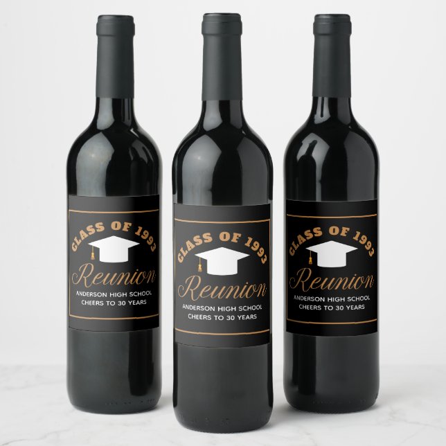 Black Gold High School Reunion Personalised Party Wine Label (Bottles)