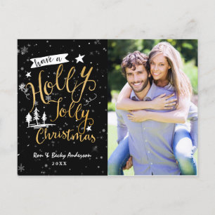 Black & Gold HOLLY JOLLY CHRISTMAS Photo Card