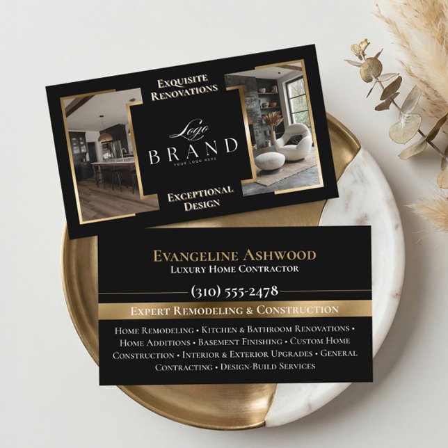 Black Gold Home Remodeling Contractor Custom Logo Business Card (Black Gold Home Remodeling Contractor Custom Logo Business Card)