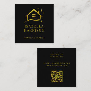 Black Gold House Cleaning QR Code Square Business Card
