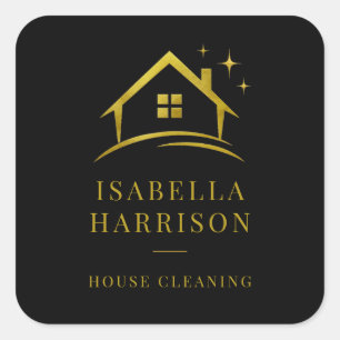 Black Gold House Cleaning QR Code Square Sticker