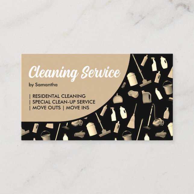 Black Gold House Cleaning Service Business Card (Front)