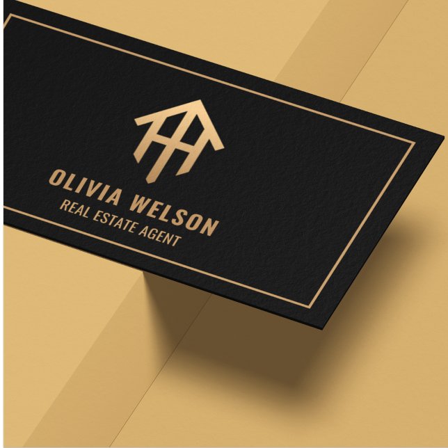 Black Gold House Logo l Modern Real estate Relator Business Card (Creator Uploaded)
