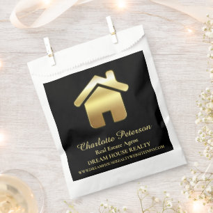 Black & Gold House Real Estate Agent Realtor Favour Bags
