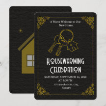 Black Gold Housewarming Invitation Editable