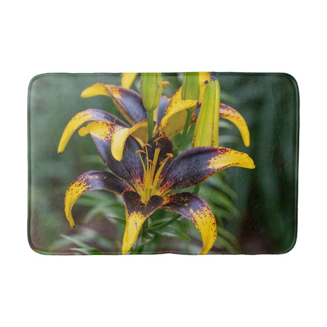 Black Gold Hybrid Asiatic Lily, Flower Photography Bath Mat (Front)