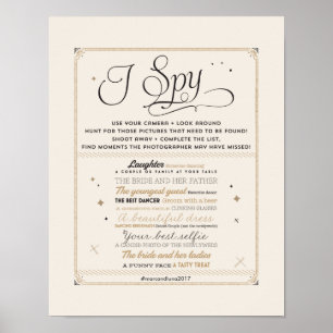 Black & Gold I Spy Wedding Hashtag Sign