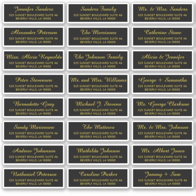 Black gold individual guest address elegant labels (Front)