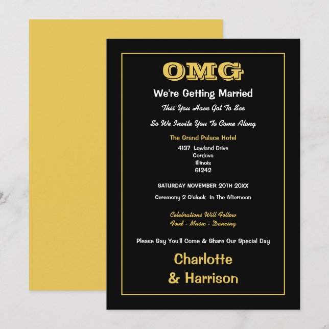 Black Gold Informal Wedding Invitation (Front/Back)
