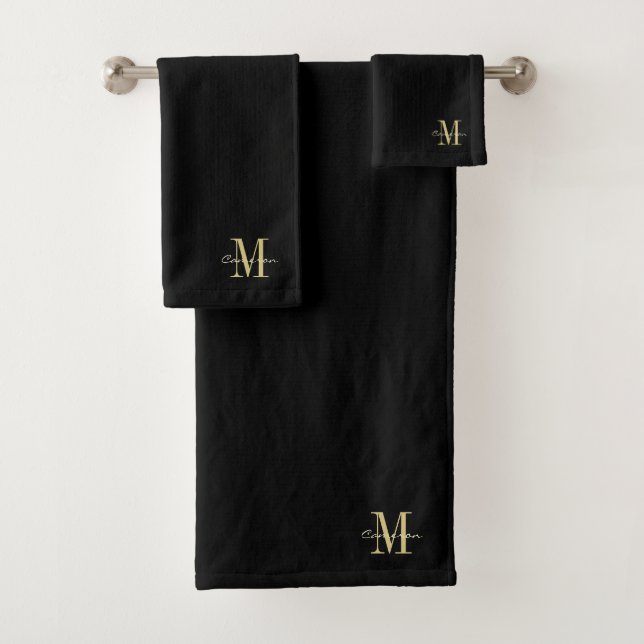  Black Gold Initial and Name Personalised Bath Towel Set (Insitu)