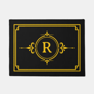 Black Gold Initial Monogram Doormat