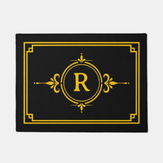 Black Gold Initial Monogram Doormat