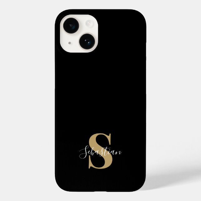 Black & Gold | Initial Monogram Personalised Name Case-Mate iPhone Case (Back)
