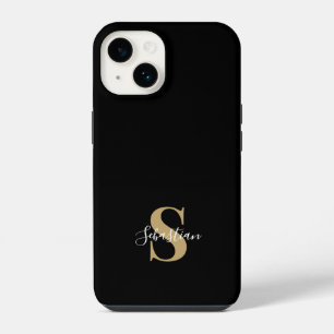 Black & Gold Initial Monogram Personalised Name iPhone 14 Case