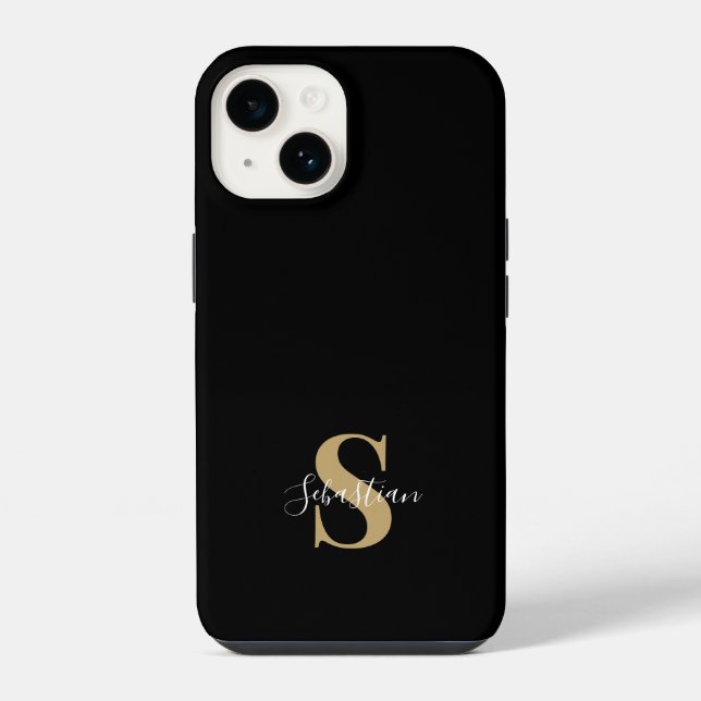 Black & Gold | Initial Monogram Personalised Name iPhone Case (Back)