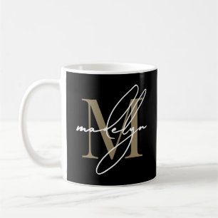 Black Gold Initial Name Monogram Coffee Mug