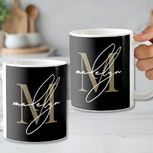 Black Gold Initial Name Monogram Coffee Mug
