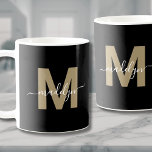 Black Gold Initial Name Monogram Coffee Mug<br><div class="desc">Personalised Modern Glamourous Black Gold Initial Name Monogram Coffee Mug. This stylish mug combines a modern minimalist vibe with a glamourous, personal touch, perfect for any coffee or tea lover. Featuring a bold gold initial (in a warm, flat brown hue with no shimmer) on a sleek black background and a...</div>