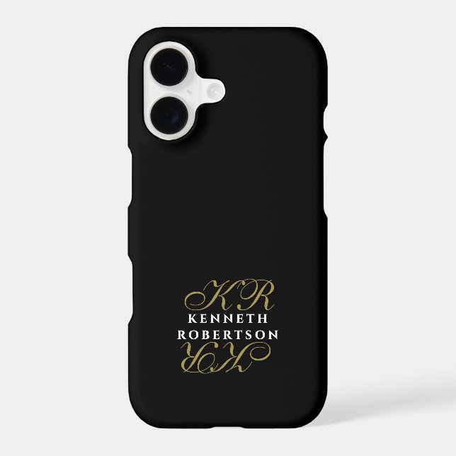 Black Gold Initials White Name Monogram Chic Men  (Back)