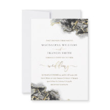black gold ink fluid marble wedding invitation