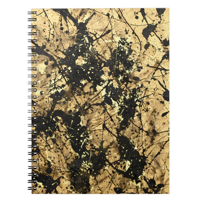 Black Gold Ink Splatter Abstract Notebook (Front)