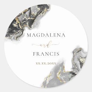 black gold ink wedding square sticker