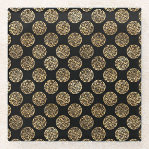 BLACK & GOLD IRISH CELTIC KNOTS & CROSSES GLASS COASTER