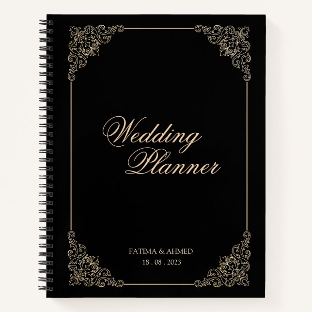 Black Gold Islamic Muslim Wedding Planner Notebook (Front)